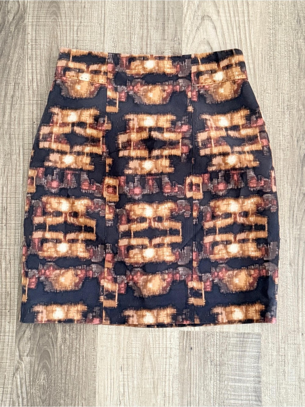 Elie Tahari Black Brown Silk Ikat Skirt Sz 6